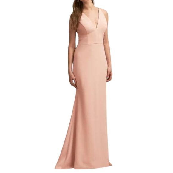 BHLDN Jones Blush Pink Long Crepe Maxi Dress with Train Size 6  Gown BNWT - Picture 13 of 15